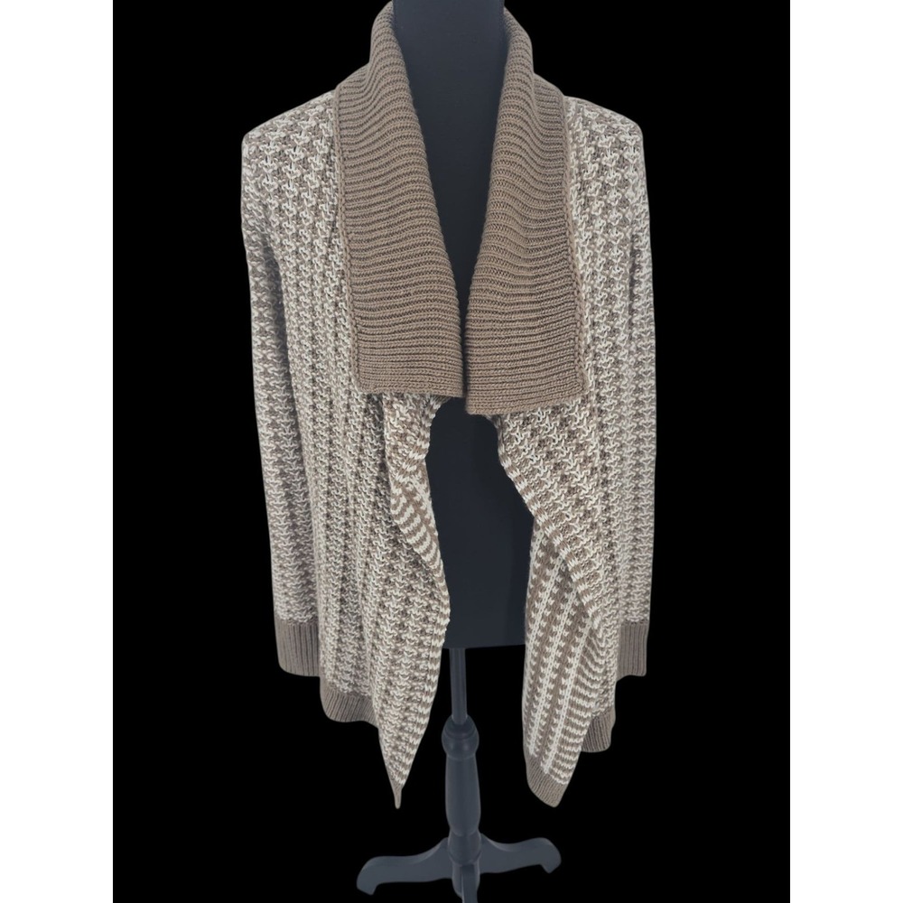 New Dress Barn Size SMALL Knit women's Cardigan Sweater Brown Beige Stripe